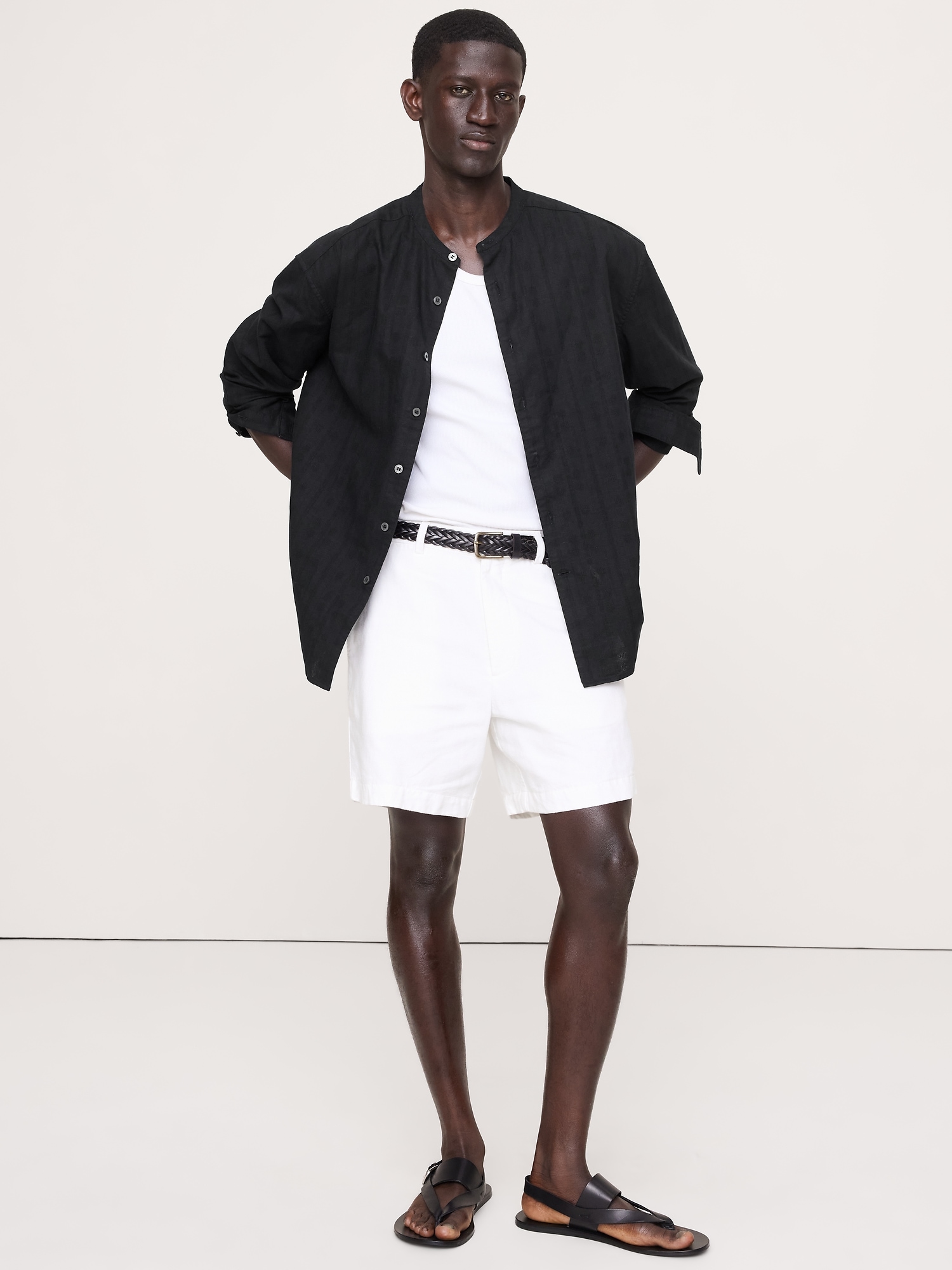 Relaxed-Fit Cotton-Linen Banded-Collar Shirt from Banana Republic - $120