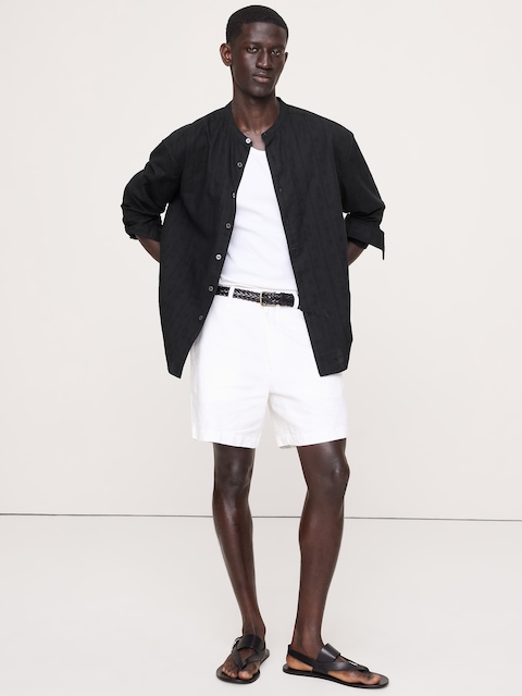 Relaxed-Fit Cotton-Linen Banded-Collar Shirt