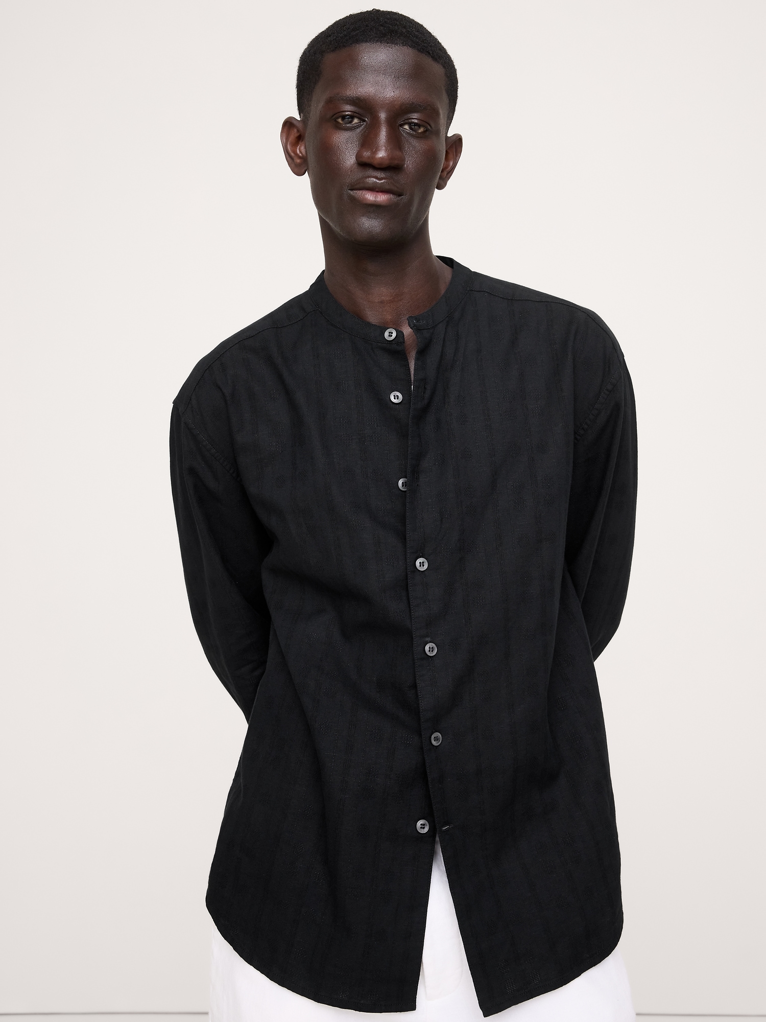 Image number 4 showing, Relaxed-Fit Cotton-Linen Banded-Collar Shirt
