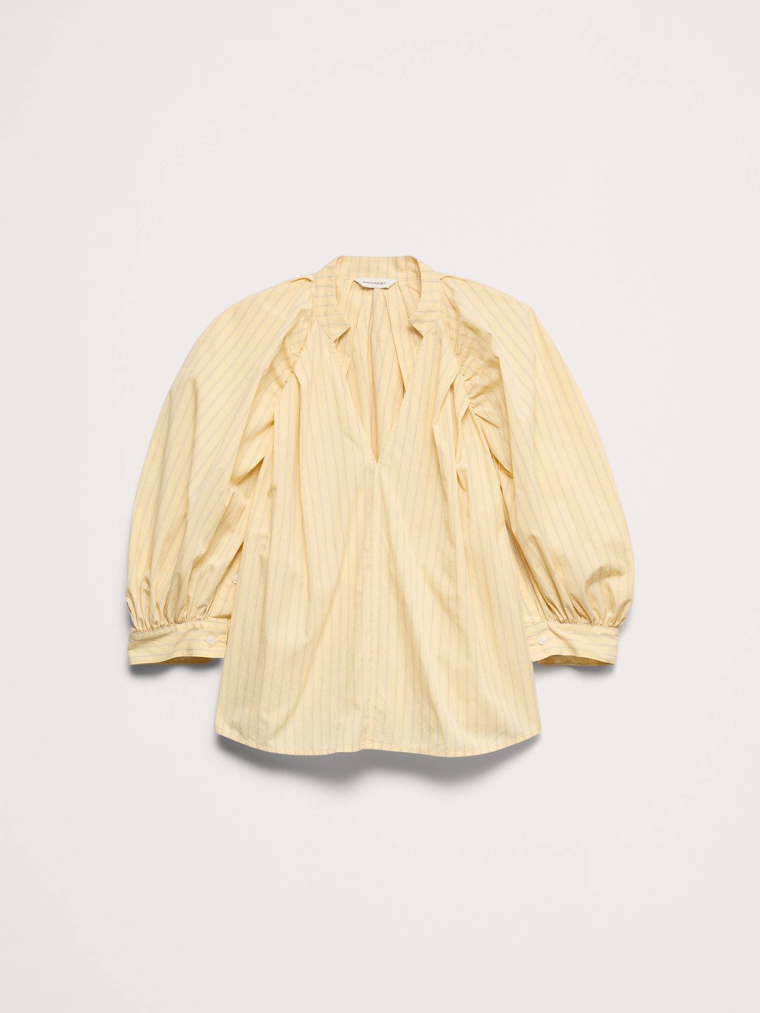 Женский топ Banana Republic Cotton Poplin Split-Neck Top, цвет: Слоновая кость полосатый — фото 4