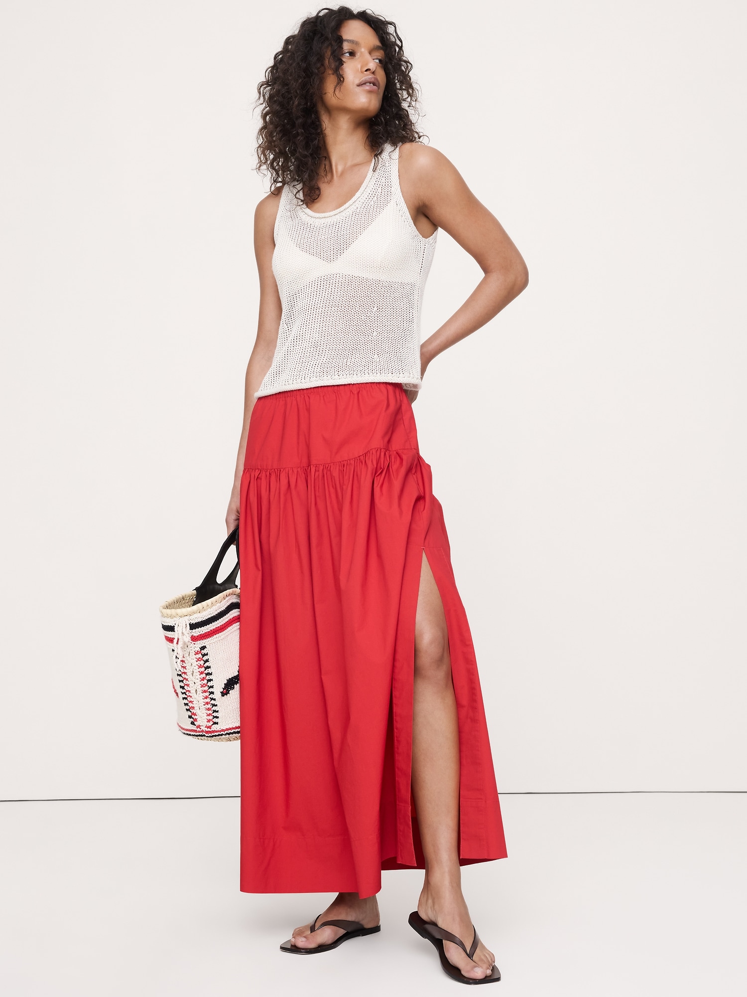 Image number 1 showing, Tiered Cotton Poplin Maxi Skirt