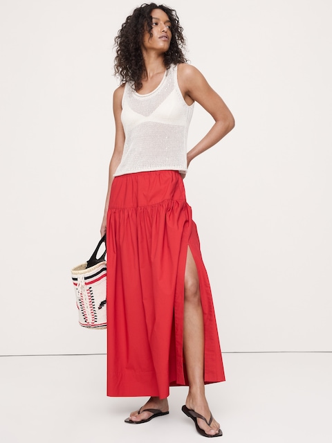 Tiered Cotton Poplin Maxi Skirt