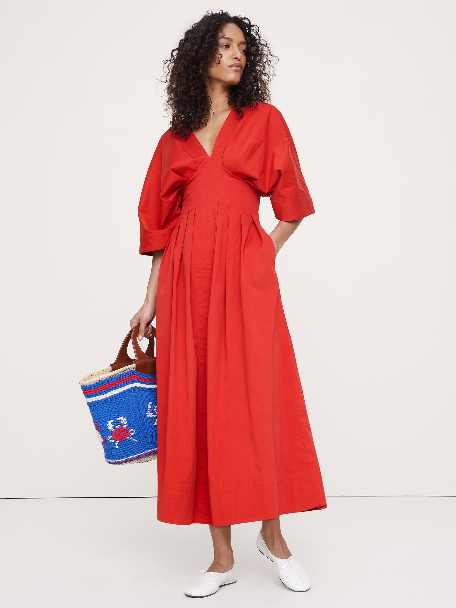 Image number 1 showing, Stretch-Cotton Pleated Maxi Dress