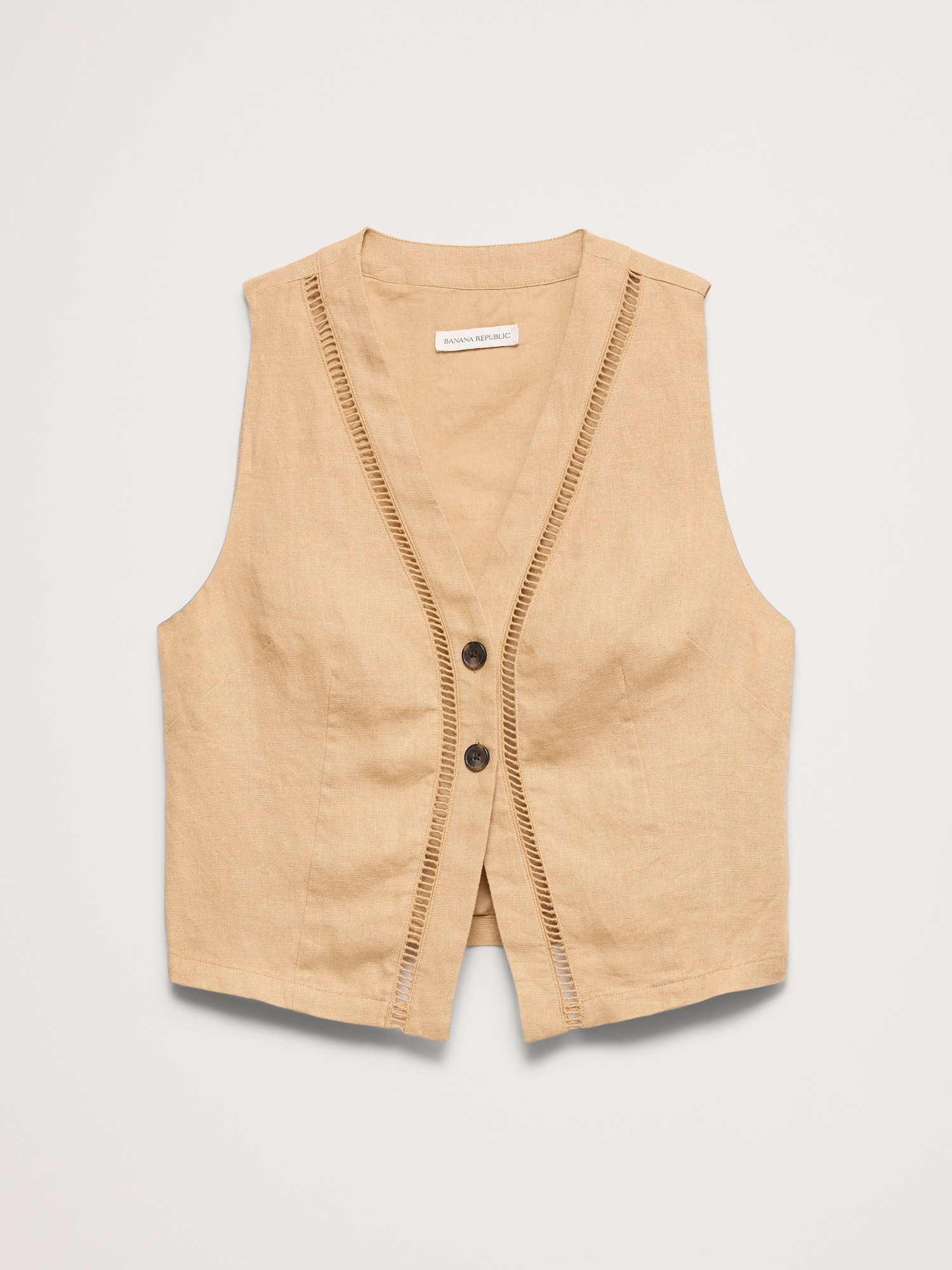 Женский жилет Banana Republic Linen Lace-Trim Vest, цвет: Каменный хаки — фото 5