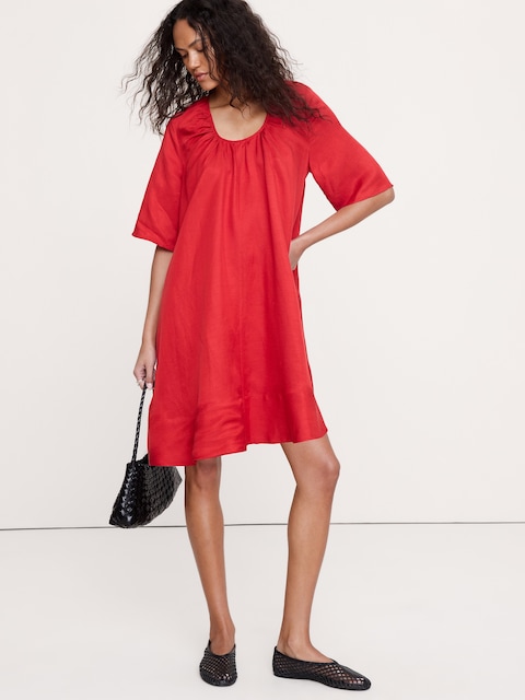 Viscose-Linen Scoop-Neck Mini Dress