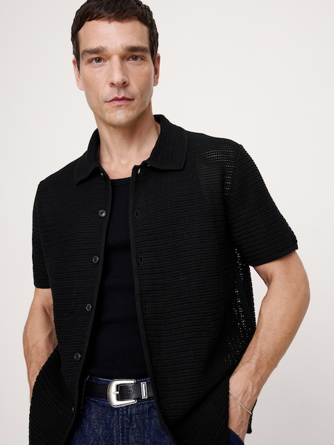 Cotton Mesh Polo Cardigan