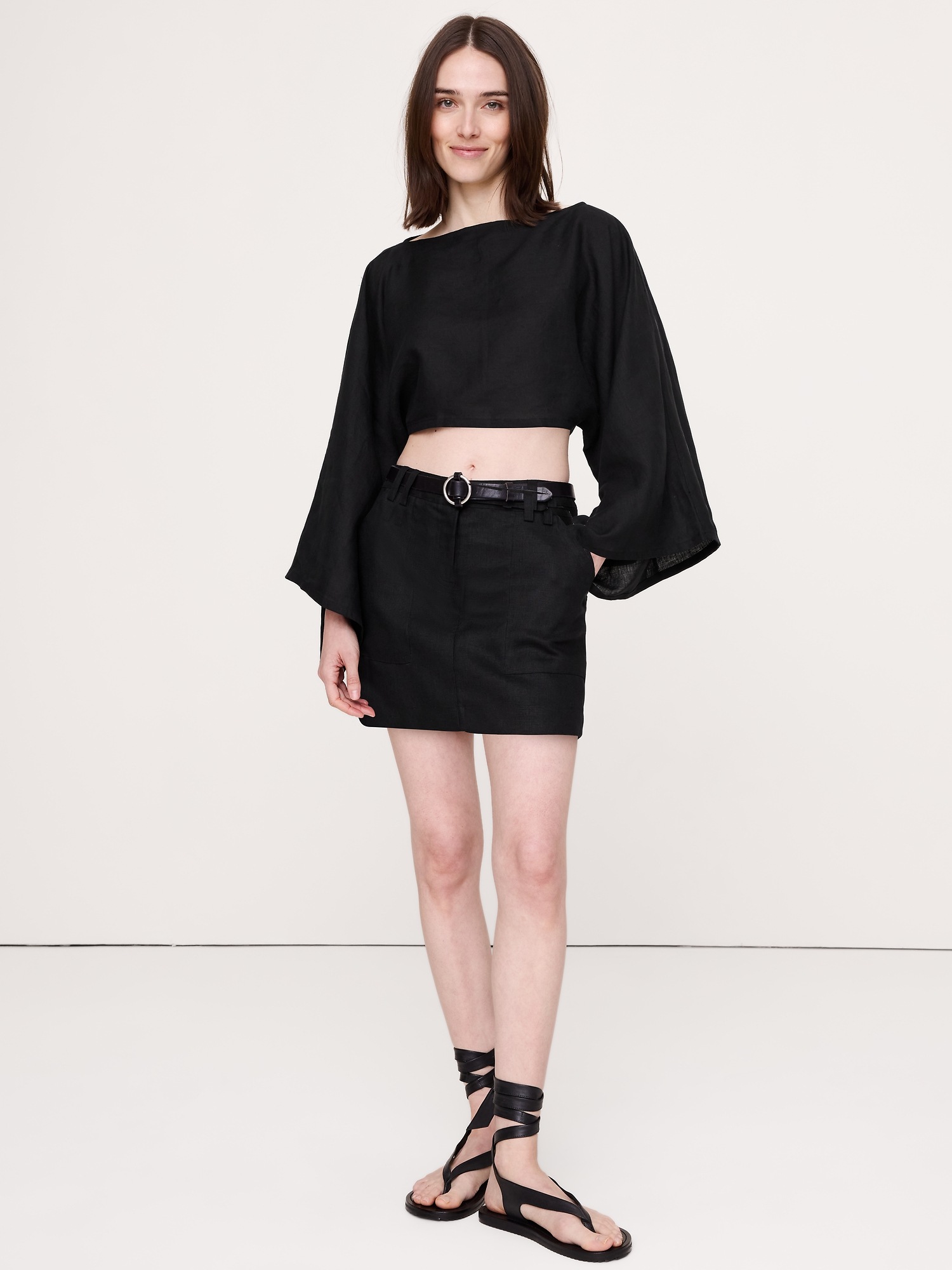 Женская юбка-шорты Banana Republic Linen Mini Skort, цвет: Чёрный — фото 3