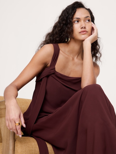 Drapey Georgette Bias-Cut Slip Dress - Radicchio Burgundy
