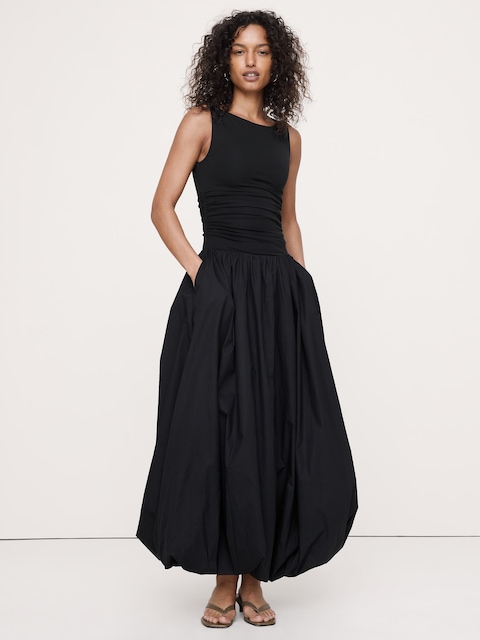 Jersey + Cotton Poplin Bubble-Hem Dress