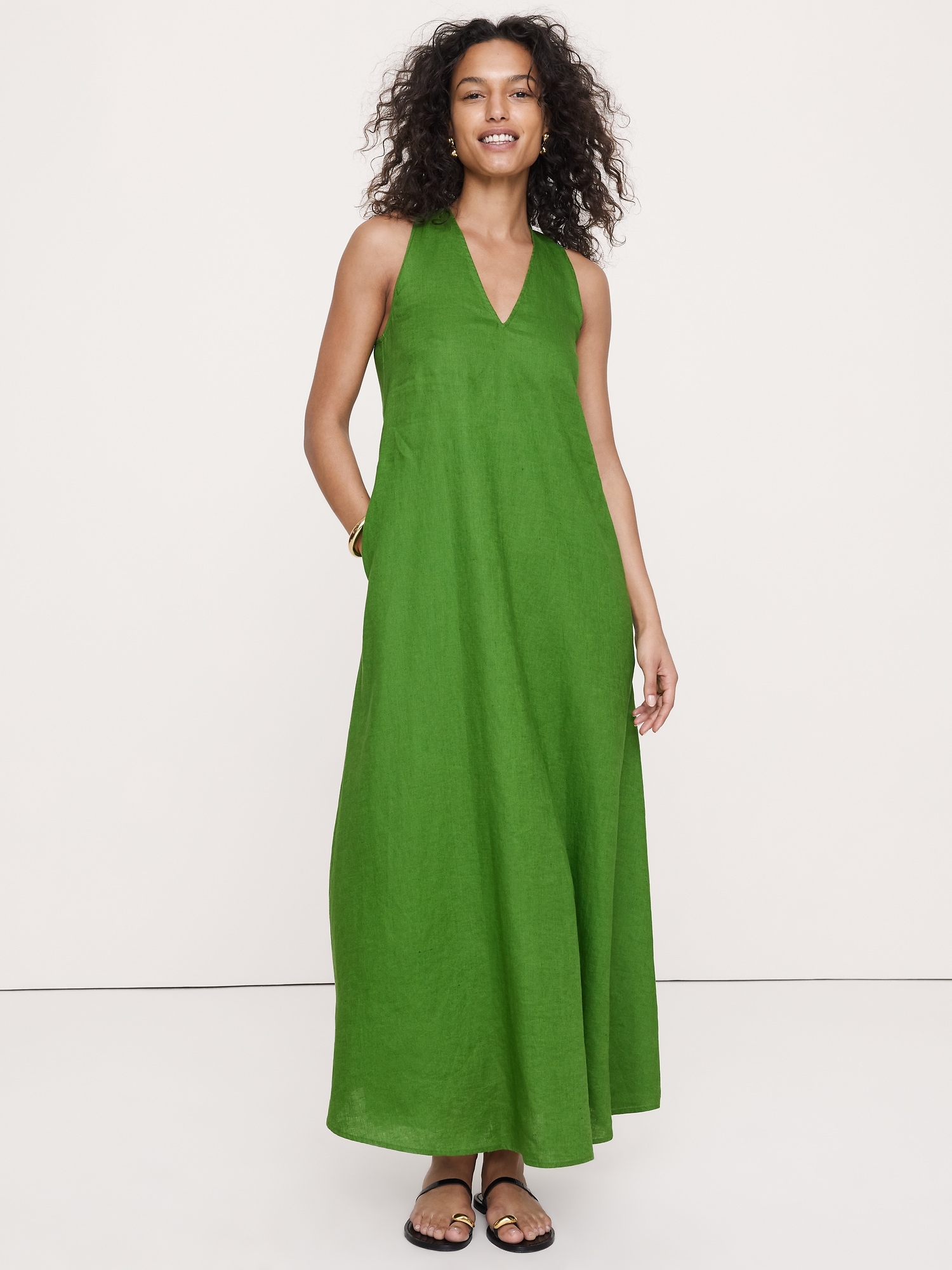Image number 1 showing, Linen Halter Maxi Dress