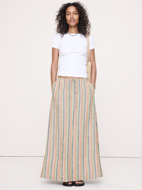 Linen Drawstring Maxi Skirt