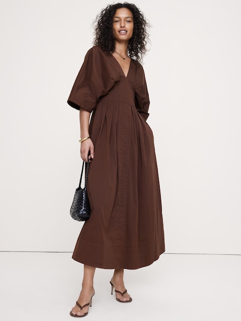 Stretch-Cotton Pleated Maxi Dress