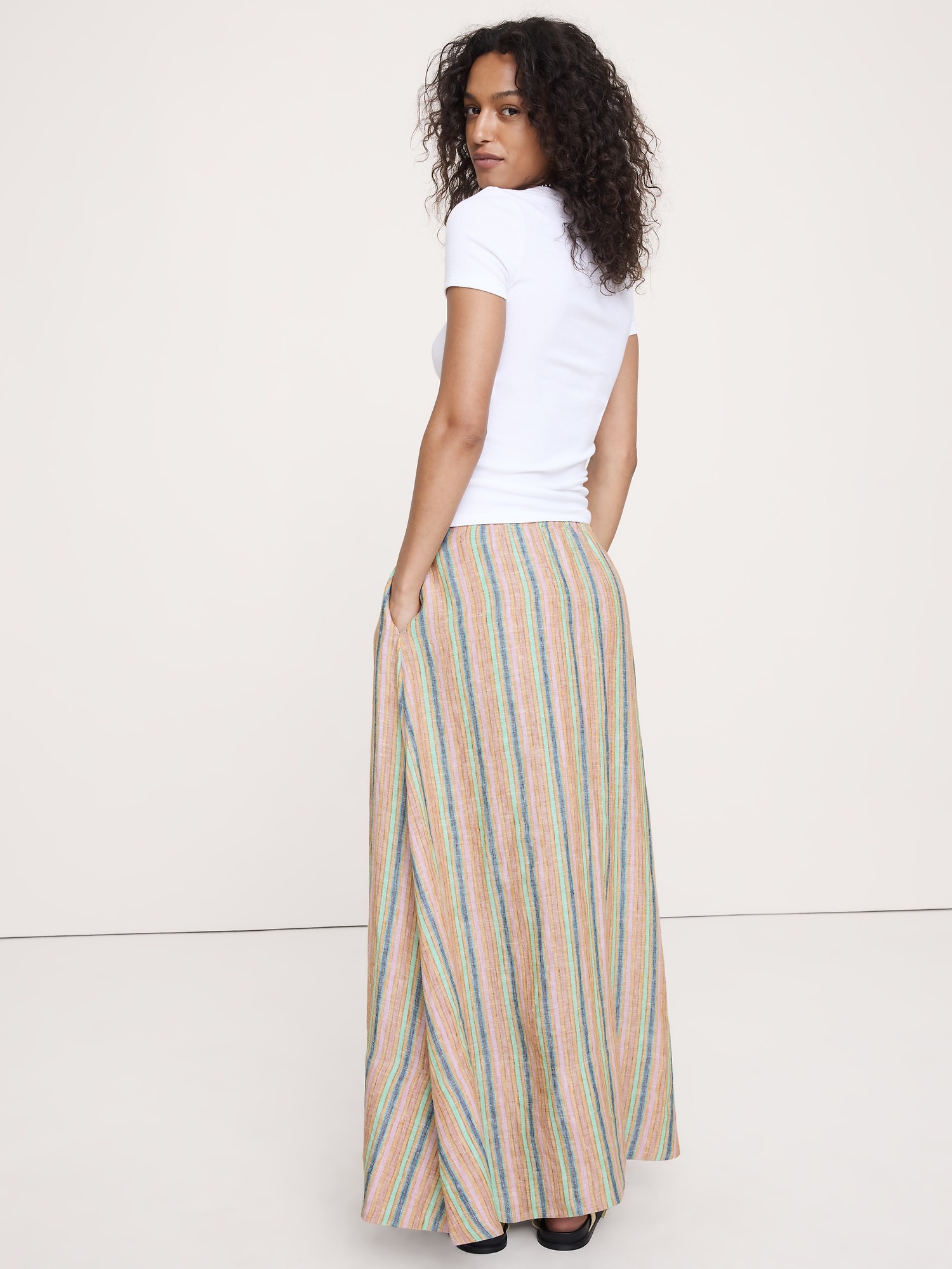 Женская юбка Banana Republic Linen Drawstring Maxi, цвет: Пастельный полосатый — фото 2
