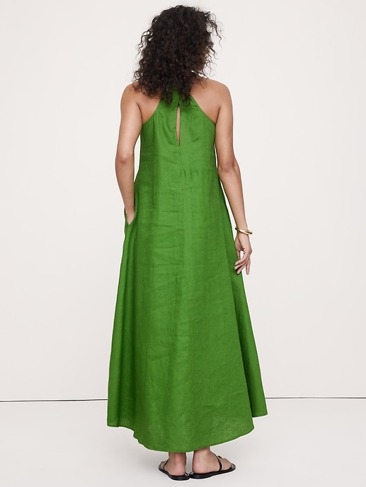 halter linen maxi dress Ashby Linen Halter Midi Dress-Green Large