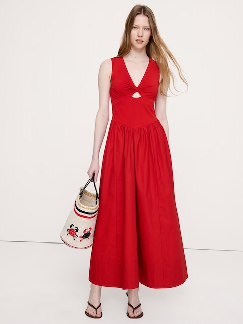 Jersey + Cotton Poplin Cut-Out Maxi Dress