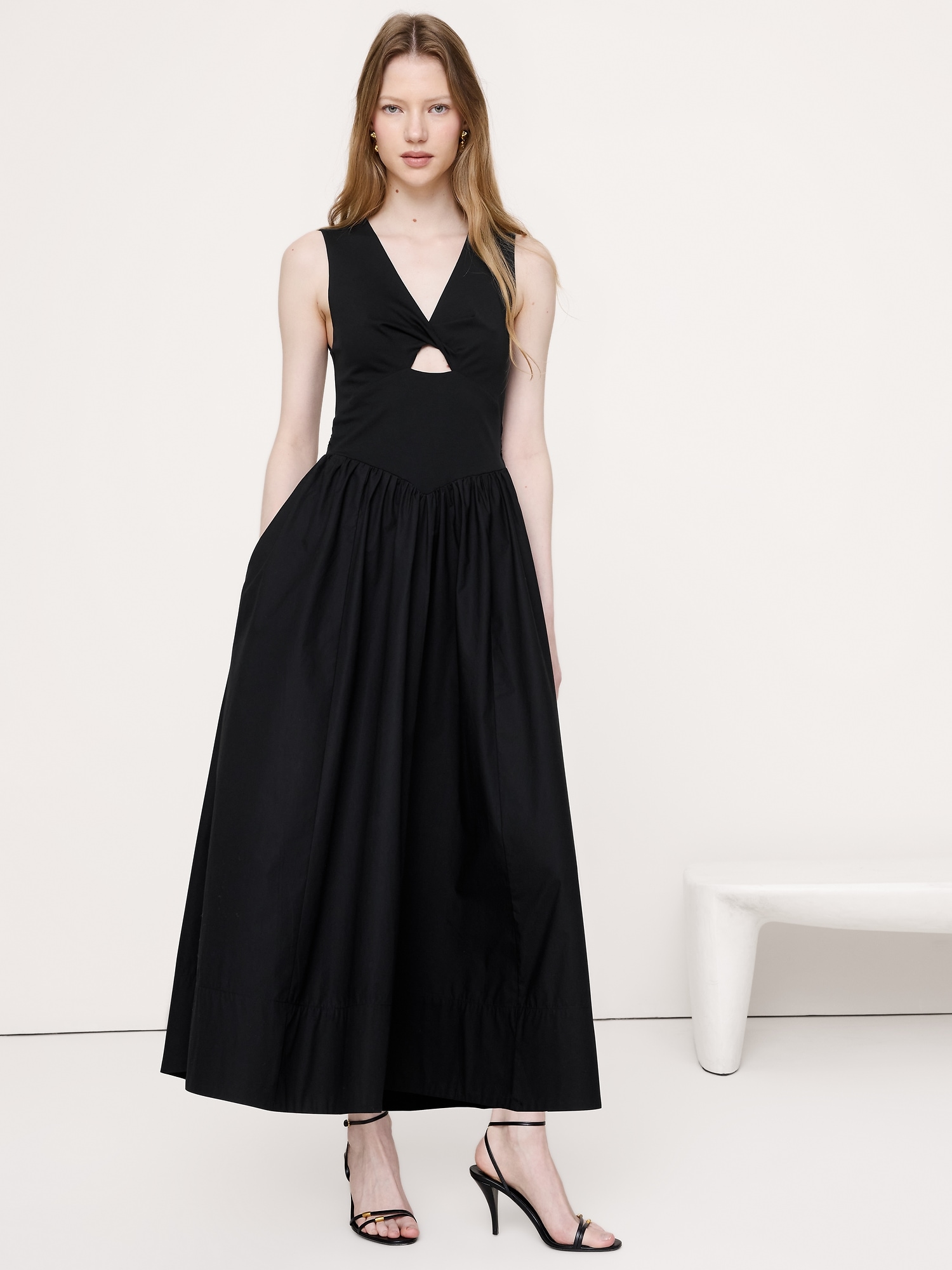 Image number 1 showing, Jersey + Cotton Poplin Cut-Out Maxi Dress