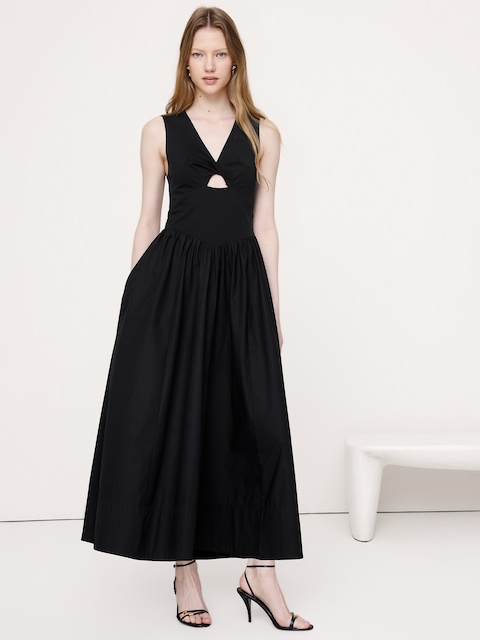 Jersey + Cotton Poplin Cut-Out Maxi Dress