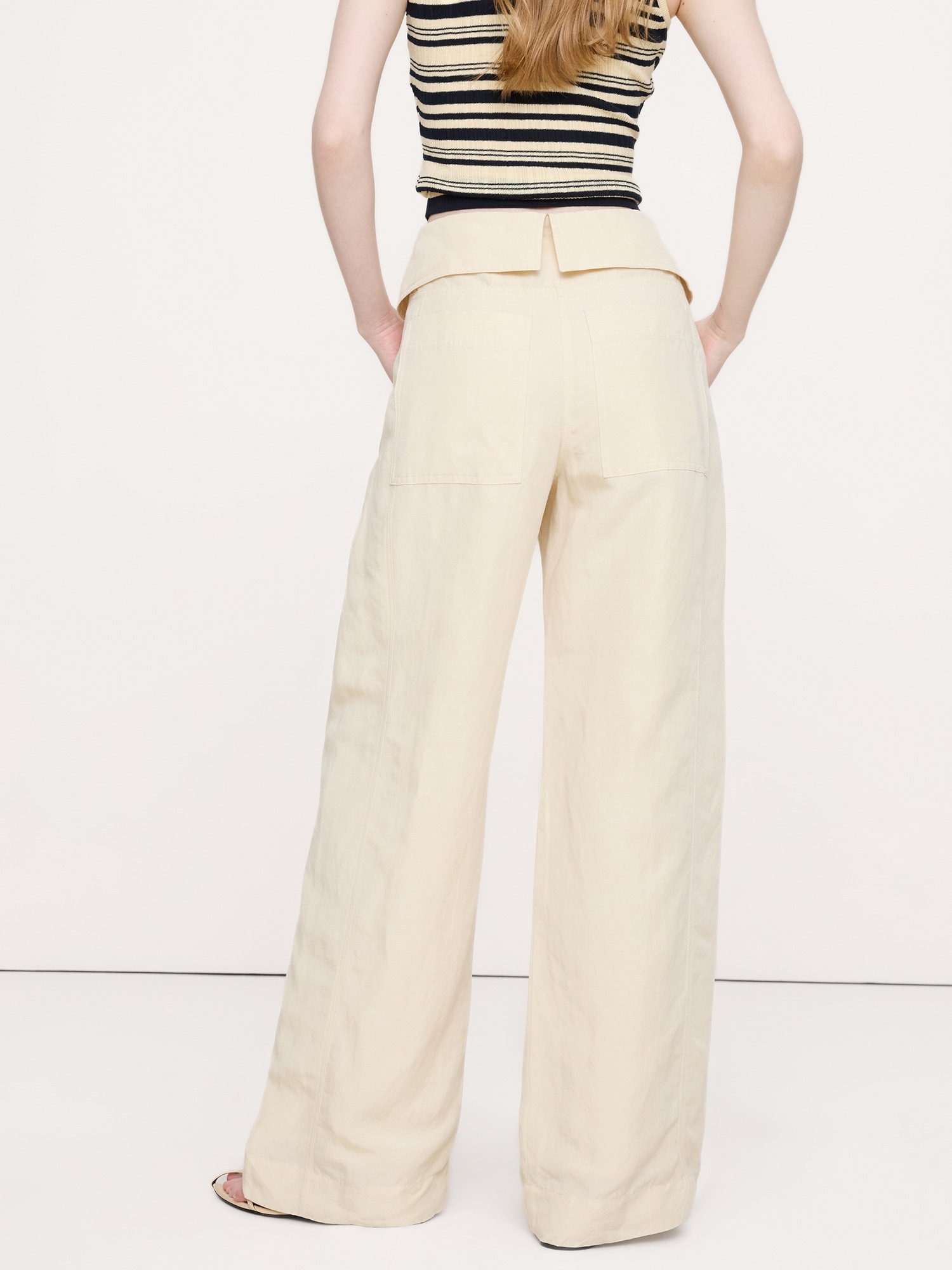 Image number 6 showing, Wide-Leg TENCEL™-Linen Pant with Foldover Waistband