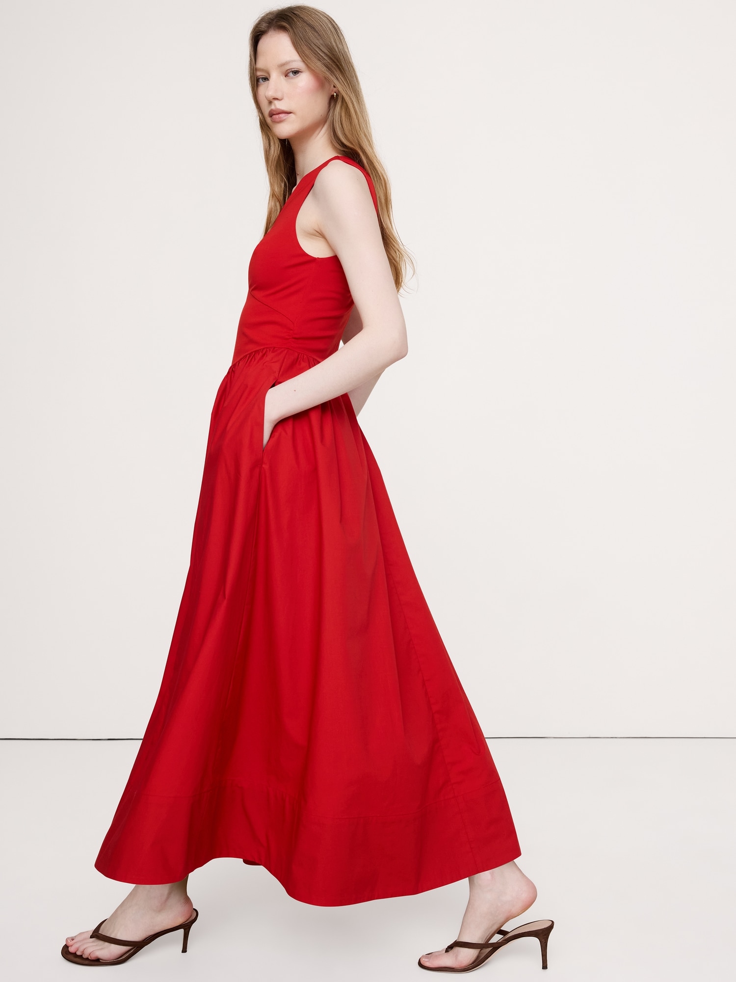 Image number 6 showing, Jersey + Cotton Poplin Cut-Out Maxi Dress