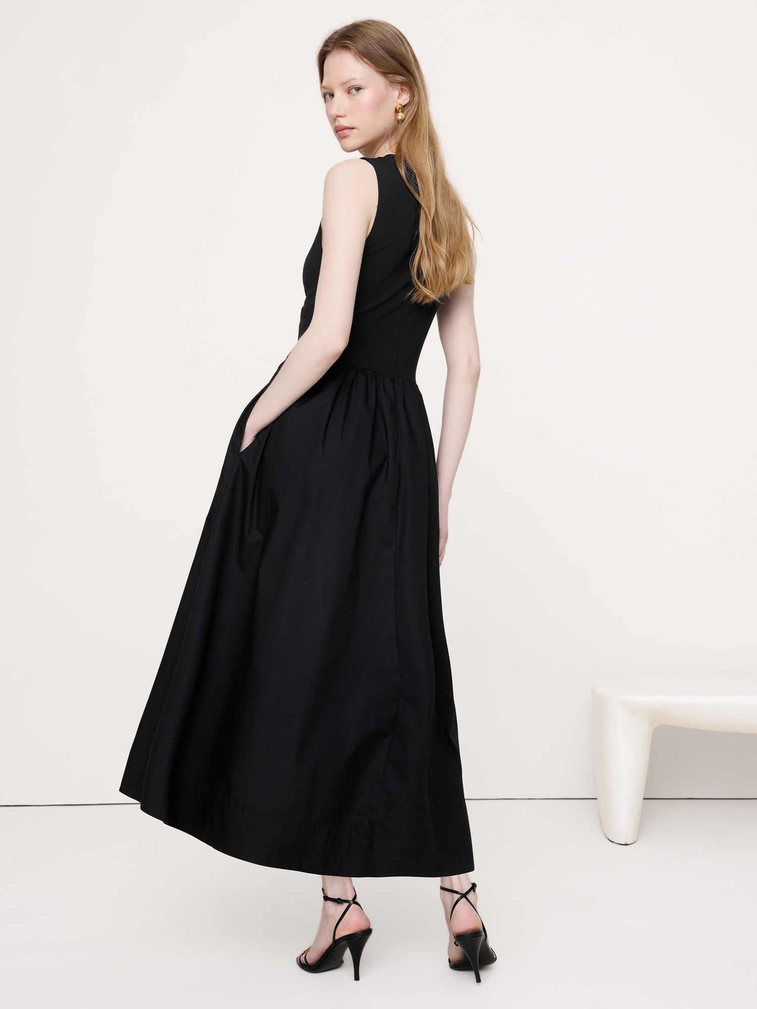 Image number 3 showing, Jersey + Cotton Poplin Cut-Out Maxi Dress