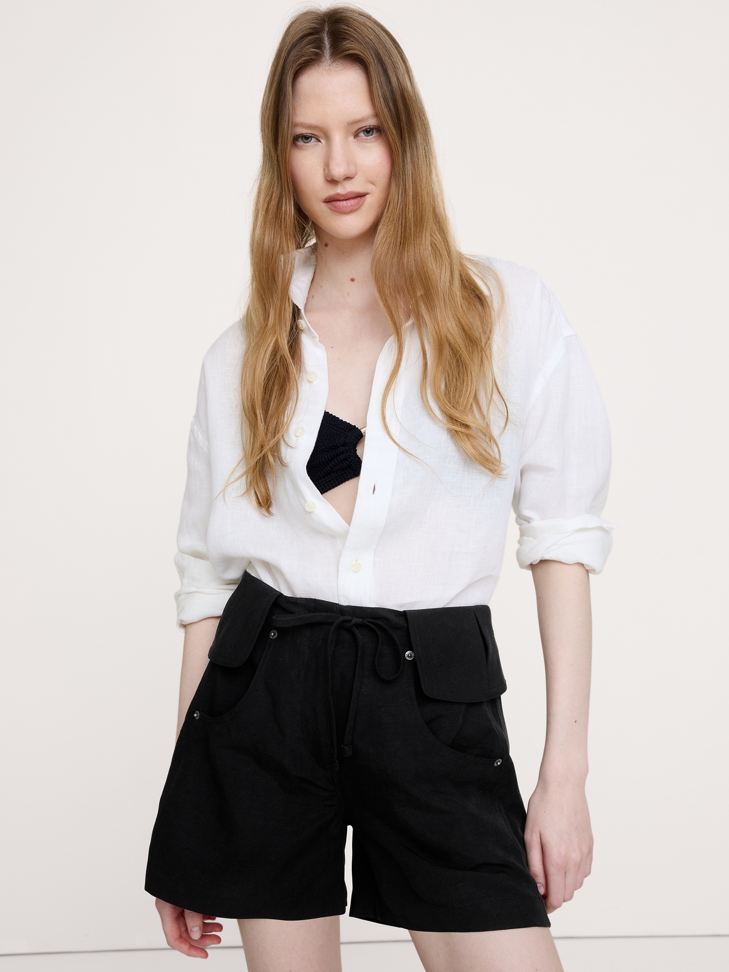 Image number 4 showing, 4" TENCEL™-Linen Short with Foldover Waistband