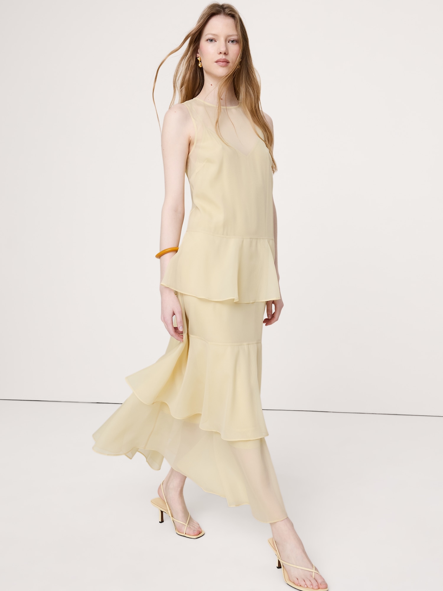 Image number 1 showing, Organza Tiered Maxi Dress