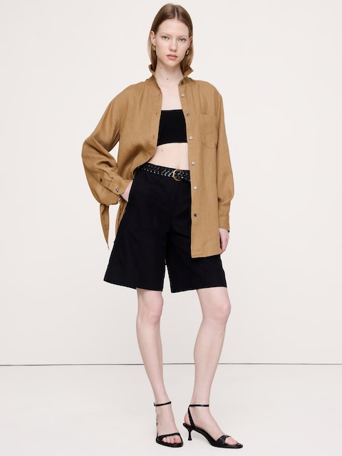 The Oversized Tie-Cuff Shirt in Linen