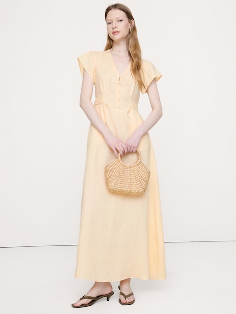 Linen Side-Tie Maxi Dress