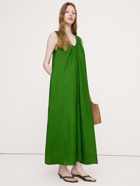 Linen Scoop-Neck Maxi Dress
