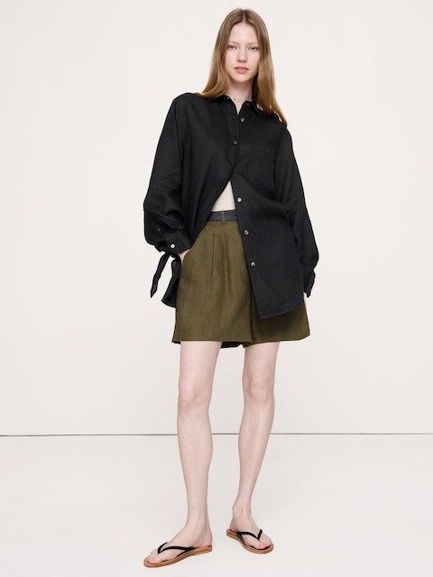 The Oversized Tie-Cuff Shirt in Linen