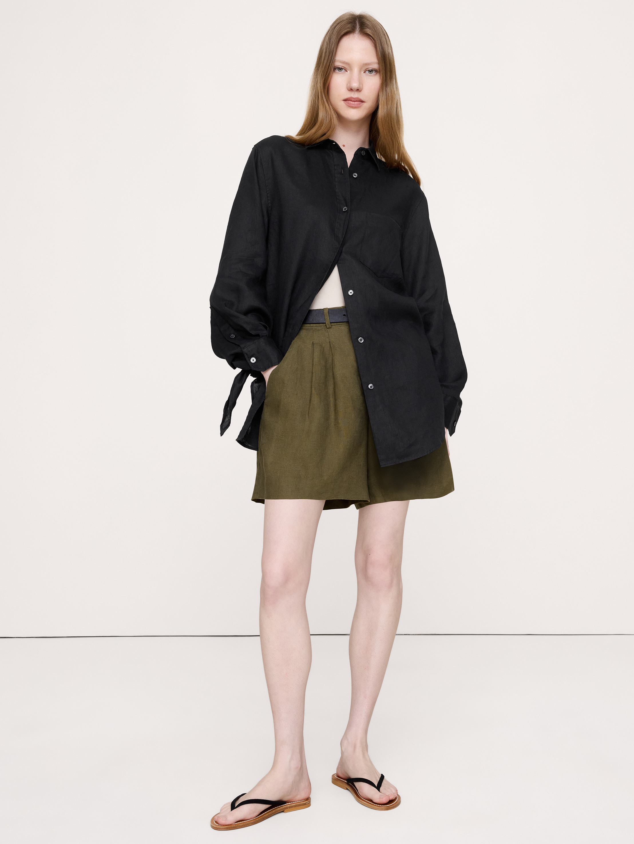 The Oversized Tie-Cuff Shirt in Linen