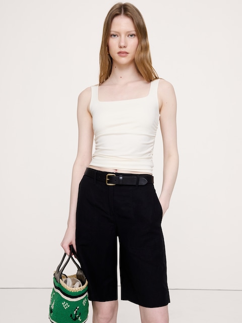 Square-Neck Ruched Top - Merengue Off