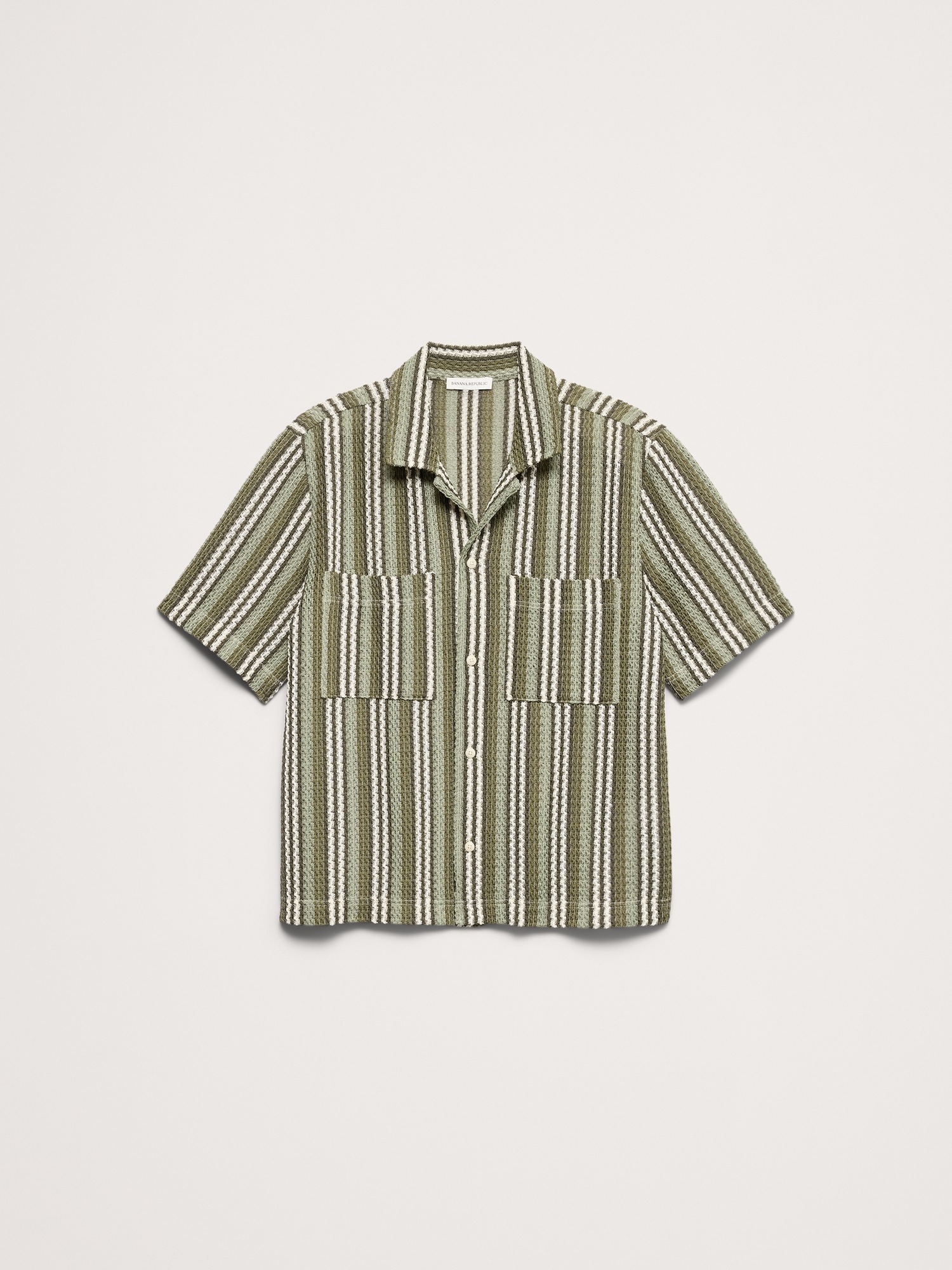 Мужская рубашка Banana Republic Textured Stripe Resort, цвет: Оливковый зелёный — фото 4