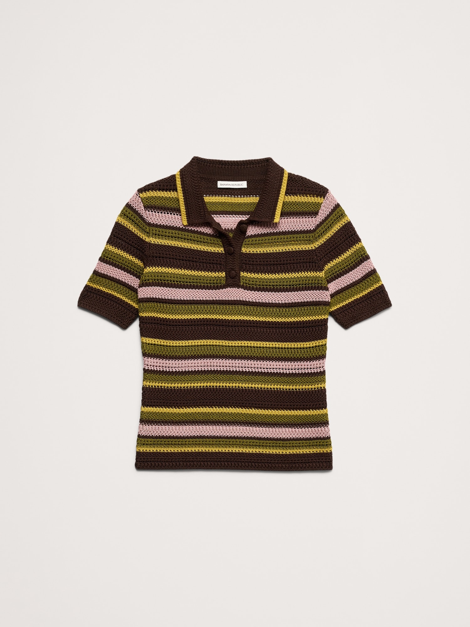 Image number 4 showing, Crochet Stripe Cotton Sweater Polo