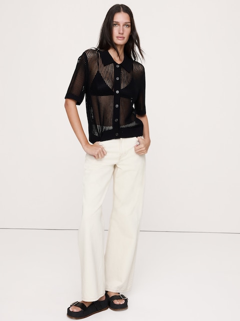 Mesh Polo Cardigan