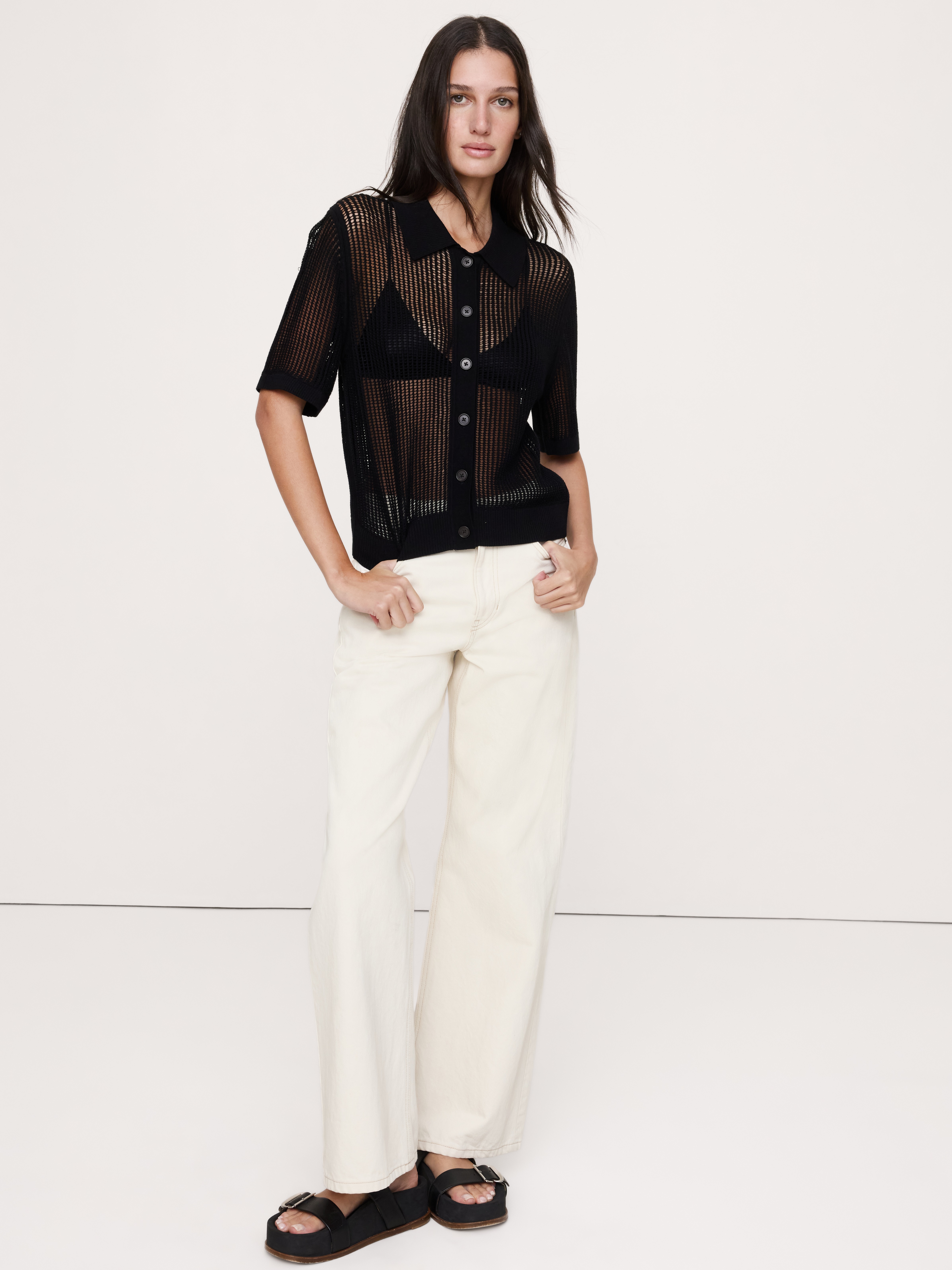 Mesh Polo Cardigan