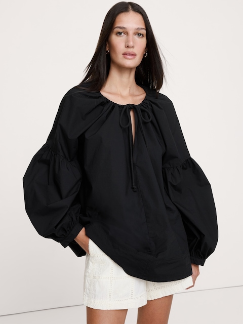 Cotton Poplin Drawstring Top