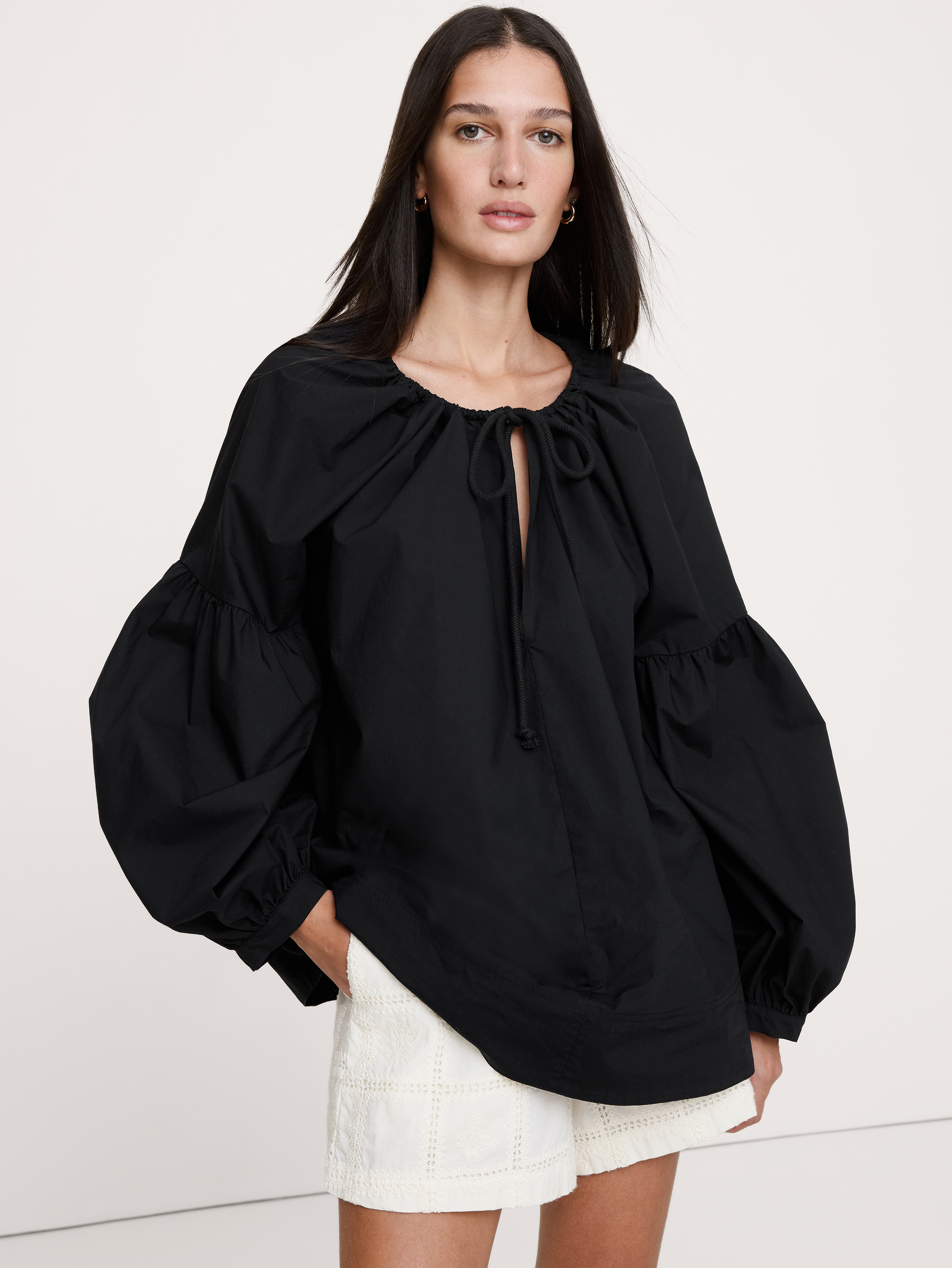 Cotton Poplin Drawstring Top