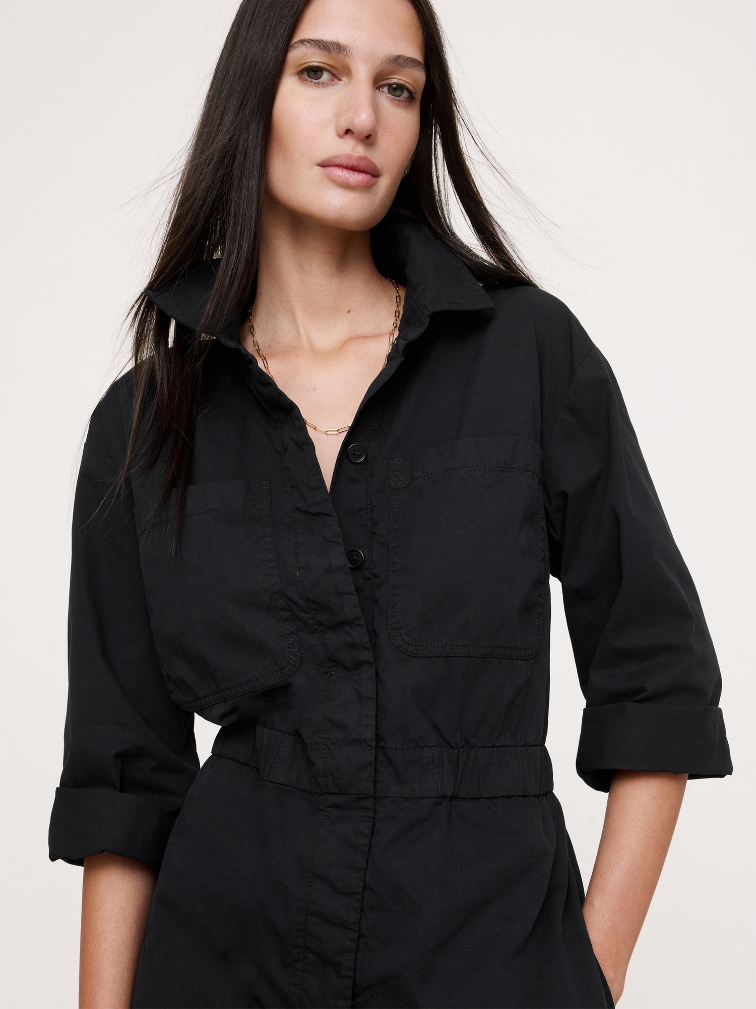 Женский комбинезон Banana Republic Cotton-Twill Utility Romper, цвет: Чёрный — фото 3