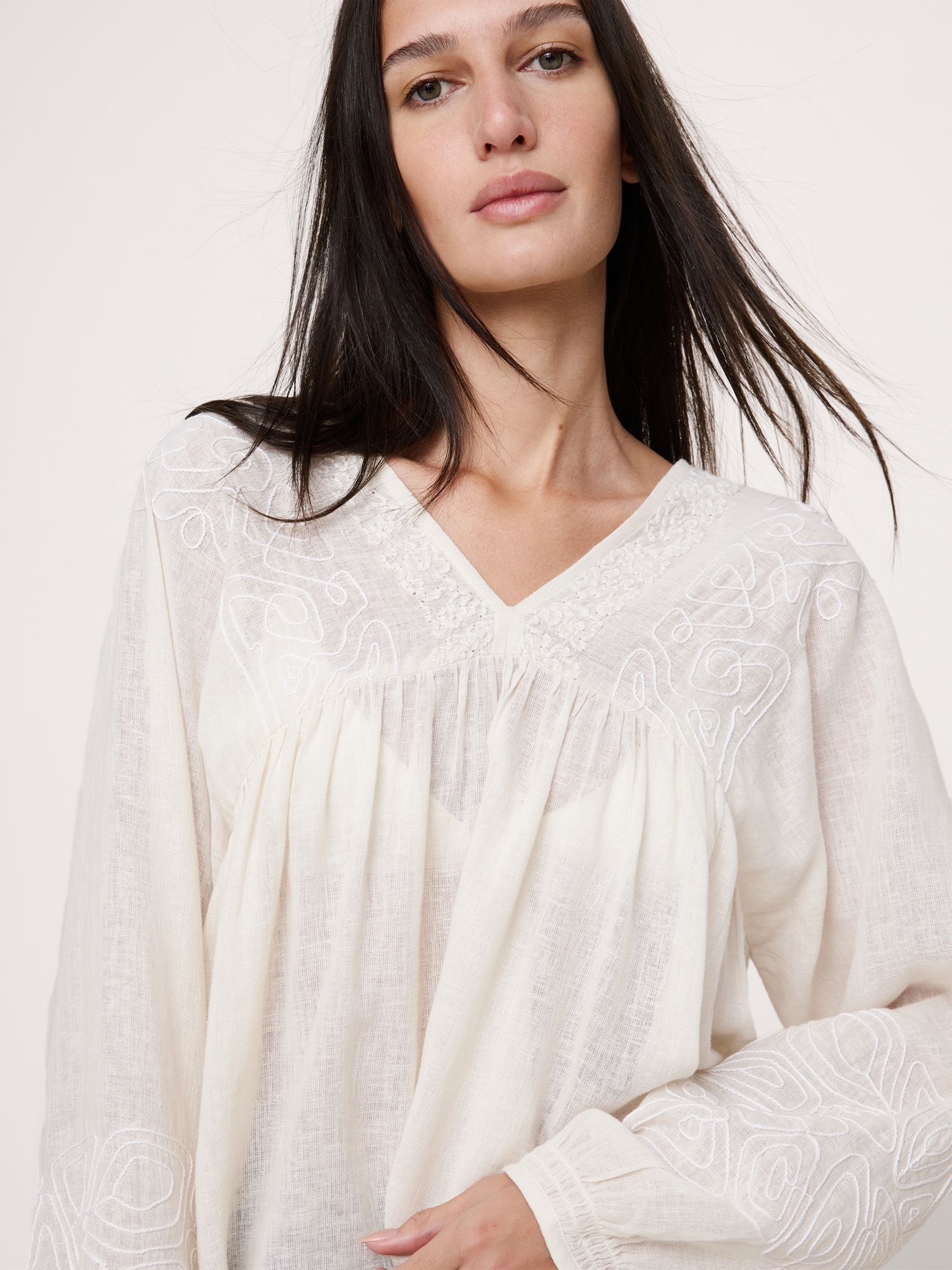 Image number 6 showing, Embroidered Linen-Cotton Top