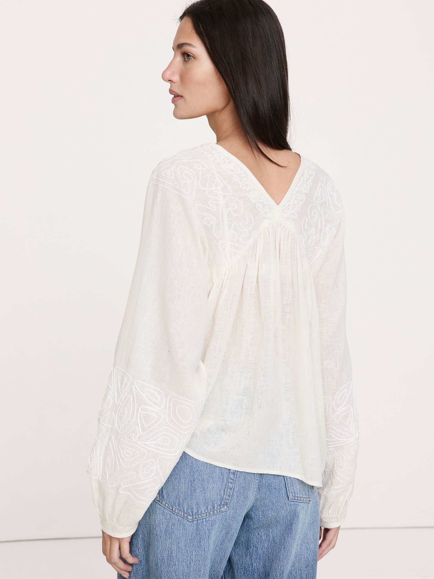 Image number 5 showing, Embroidered Linen-Cotton Top