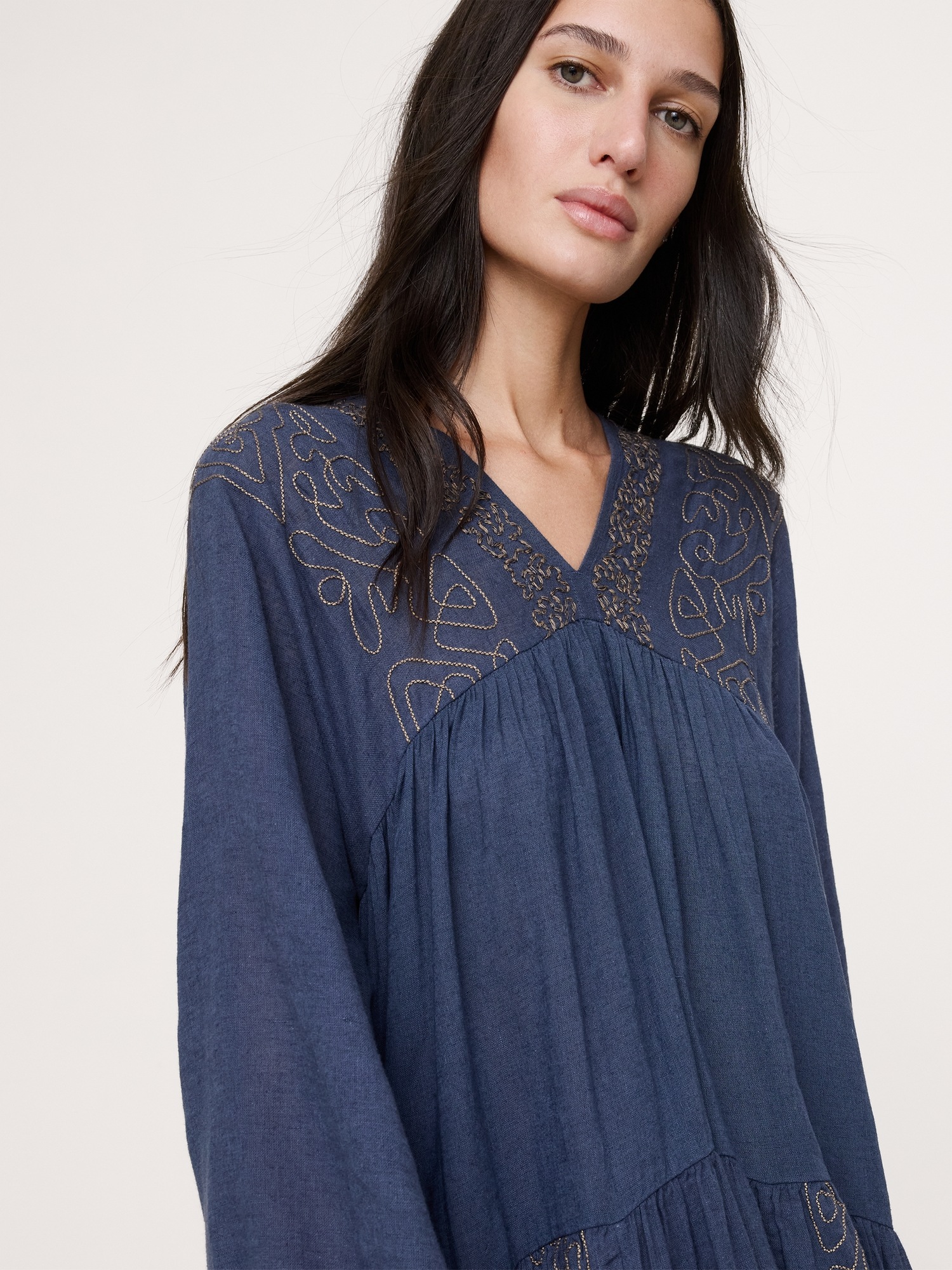 Женское платье Banana Republic Linen-Cotton Trapeze Maxi, цвет: Синий — фото 3