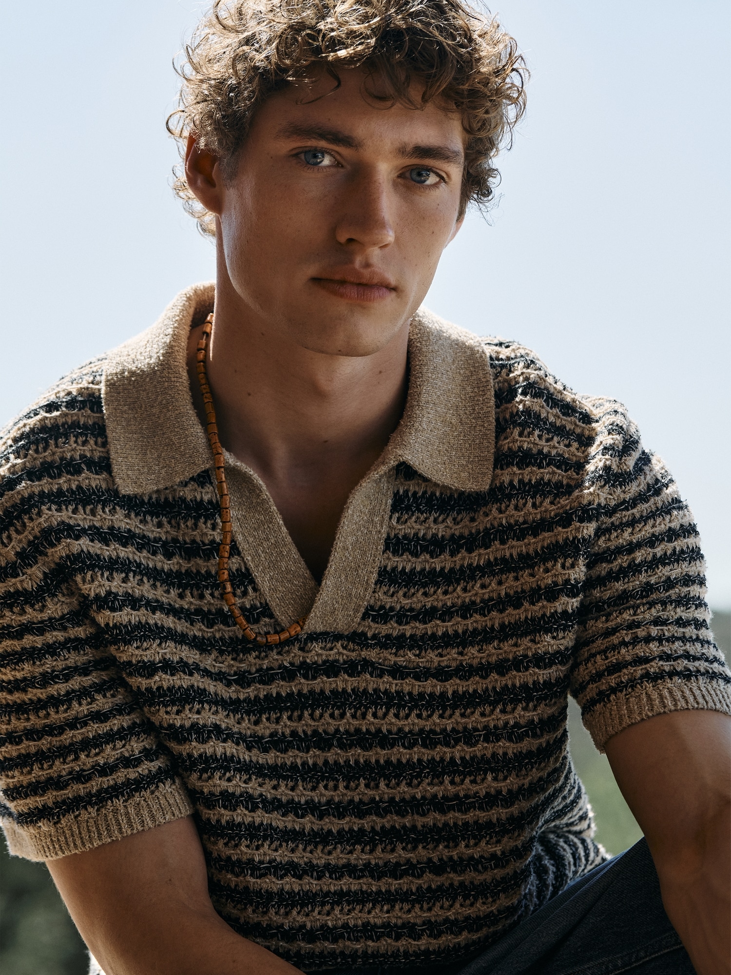 Image number 6 showing, Cotton-Blend Bouclé Stripe Sweater Polo