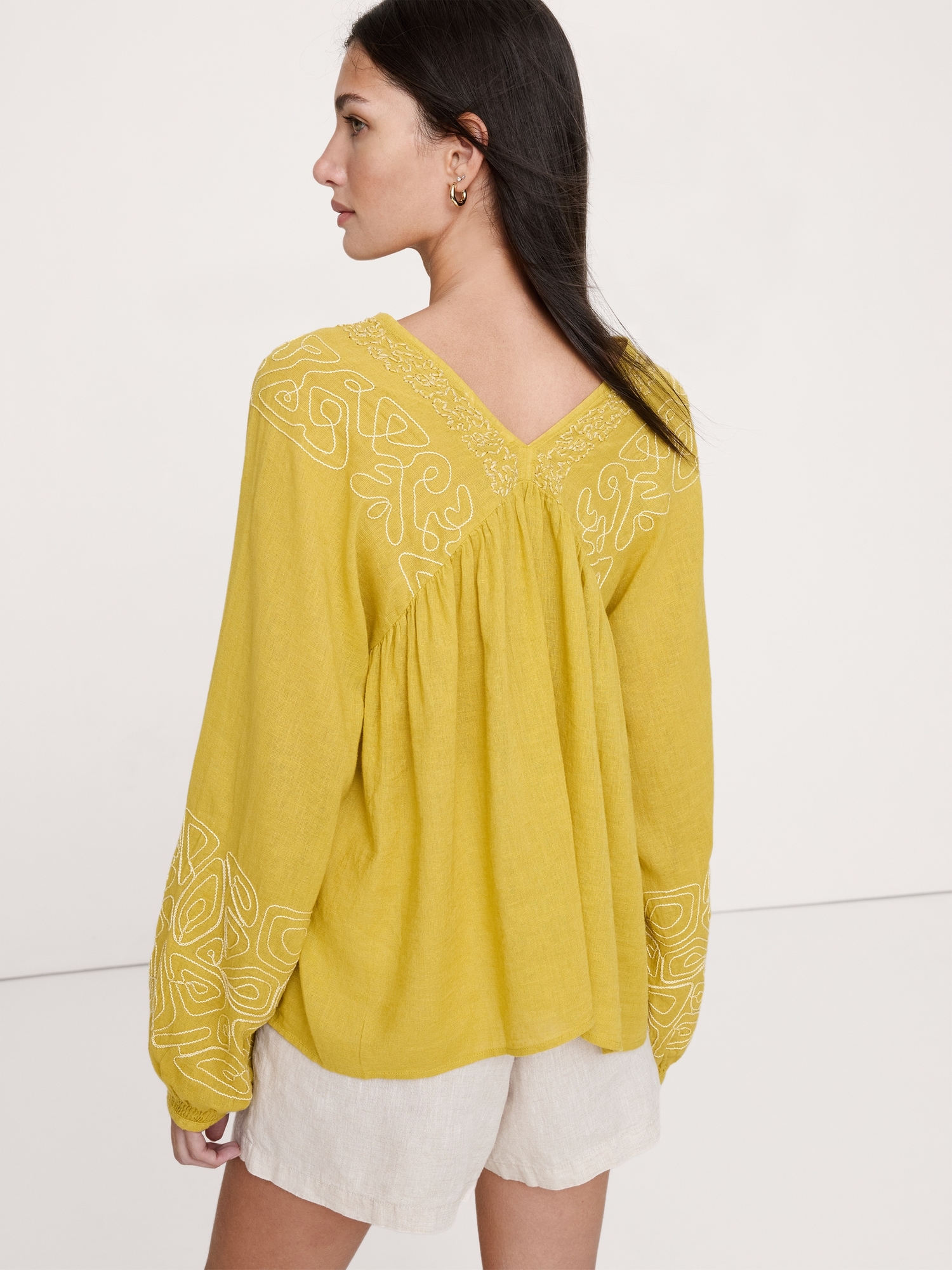 Image number 2 showing, Embroidered Linen-Cotton Top