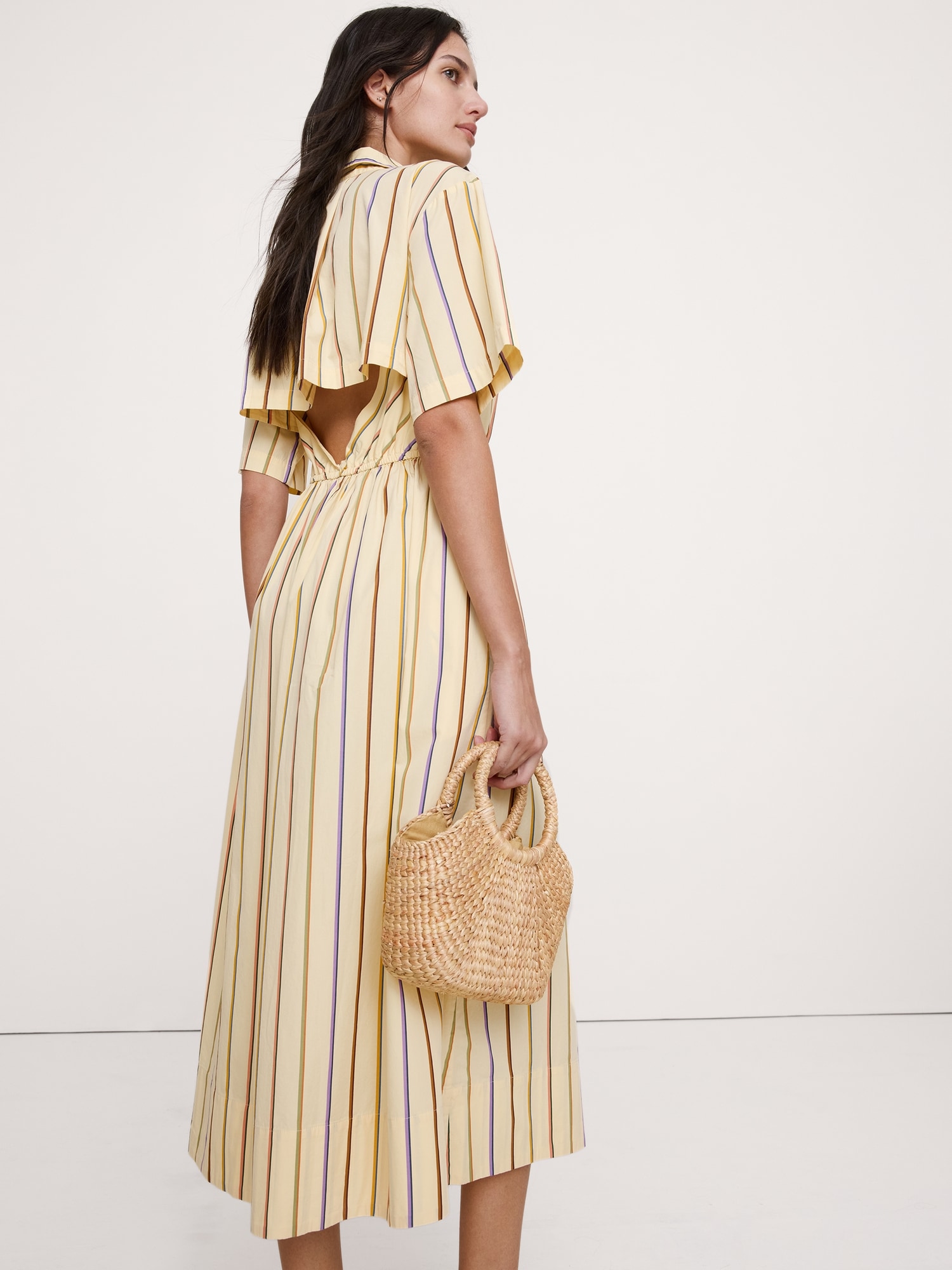 Image number 1 showing, Poplin Open-Back Shirt Dress