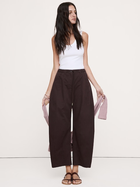 Mid-Rise Barrel Cotton Poplin Pant