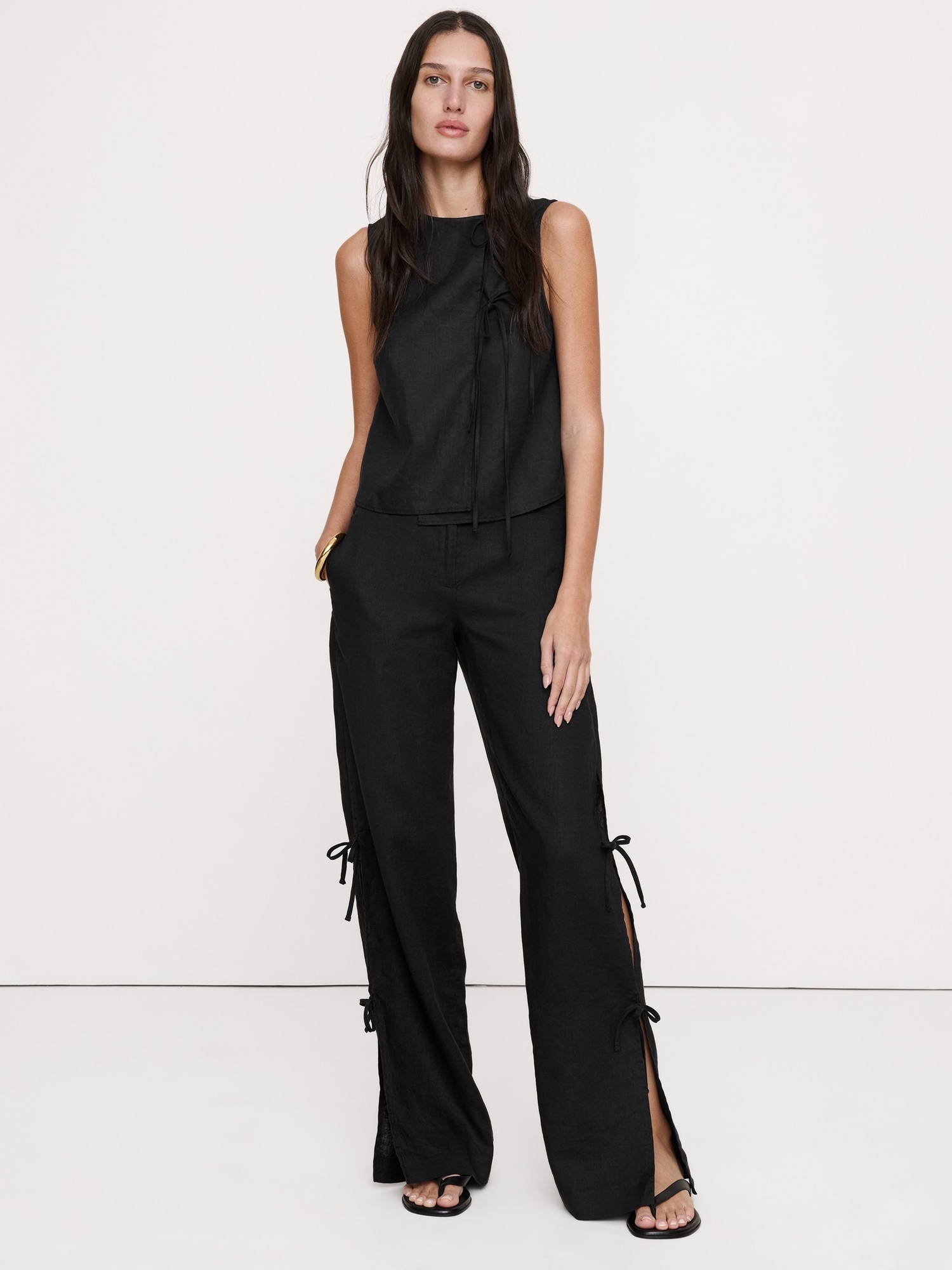 Image number 1 showing, The Studio Wide-Leg Side-Tie Pant In Linen