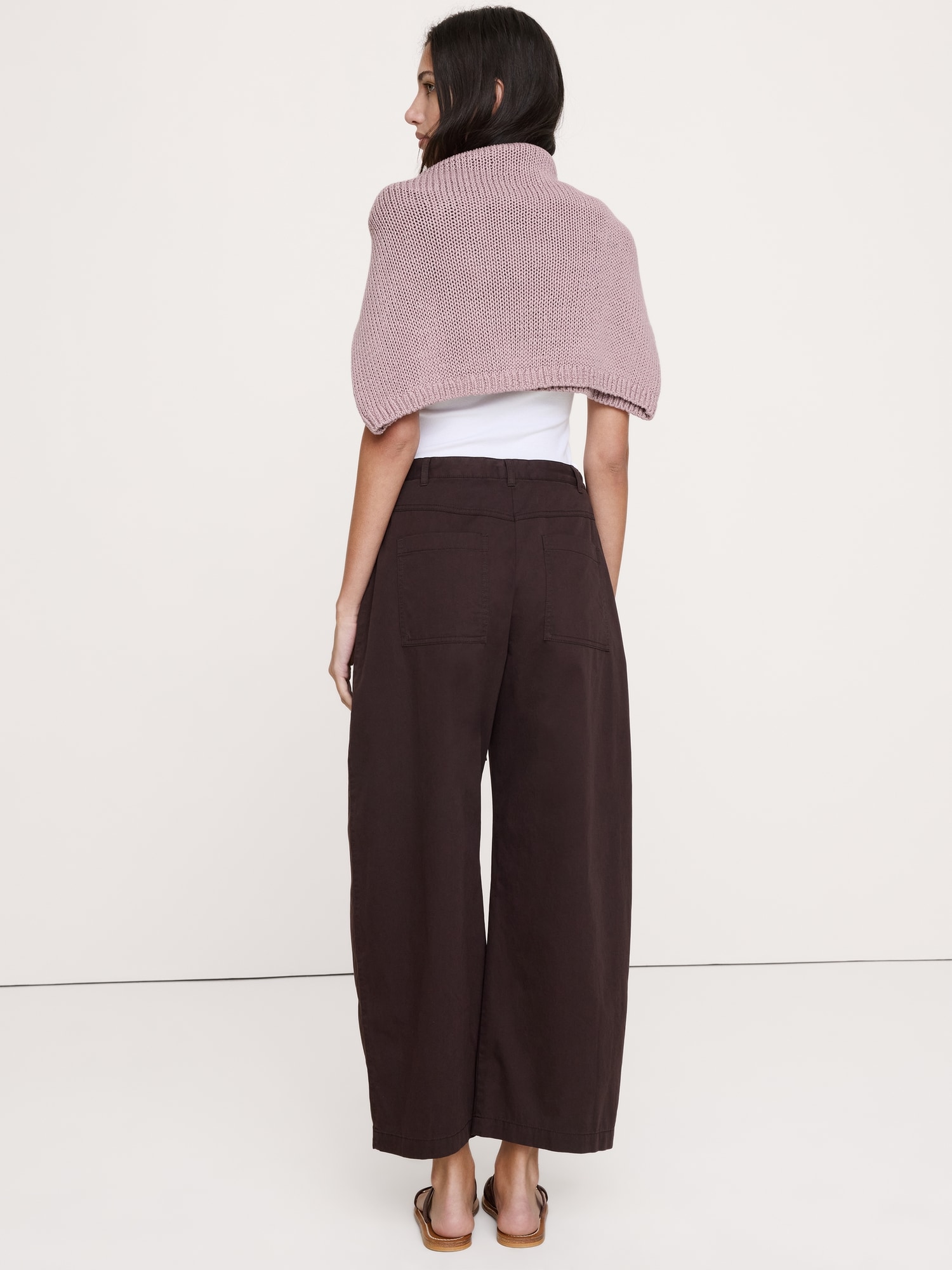 Image number 3 showing, Mid-Rise Barrel Cotton Poplin Pant
