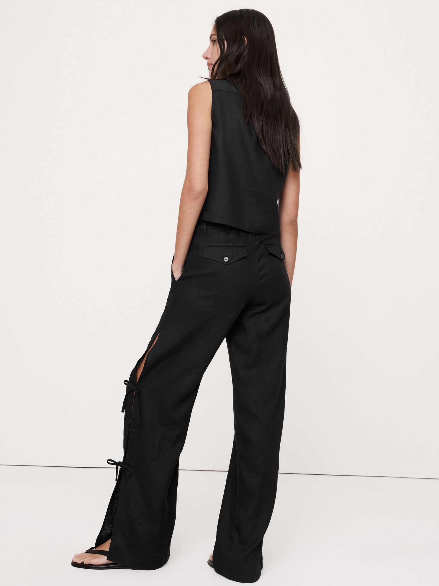 Image number 3 showing, The Studio Wide-Leg Side-Tie Pant In Linen