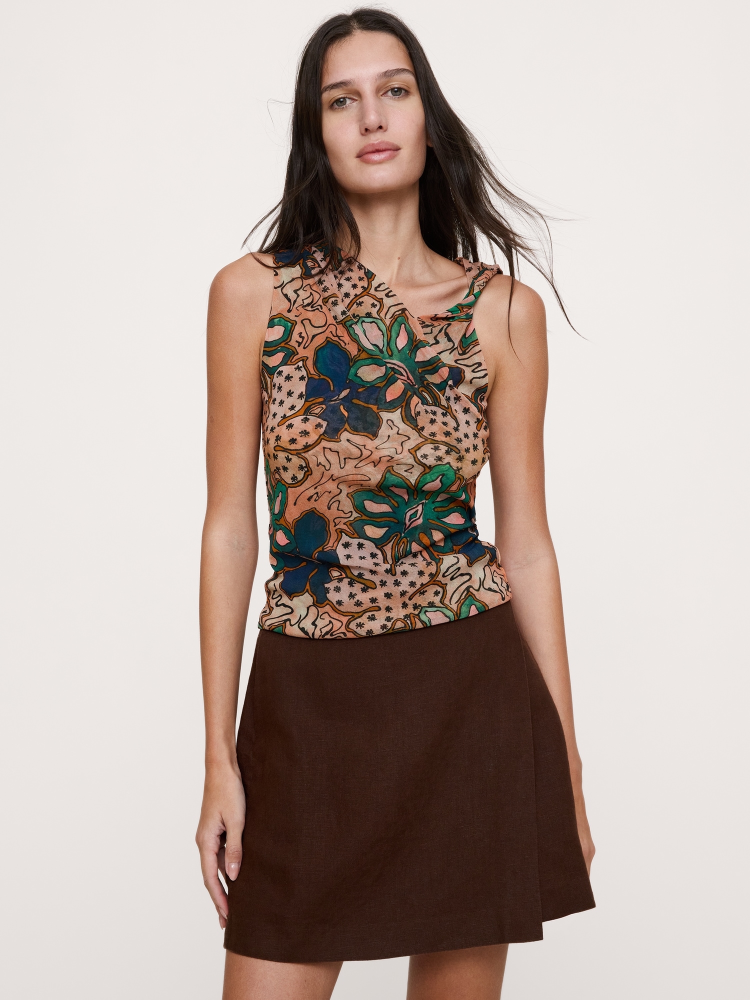 Image number 1 showing, Mesh Twisted-Shoulder Top